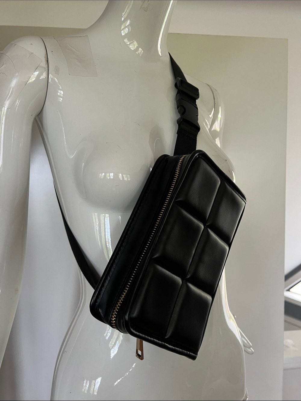 Amanda Uprichard Belt Bag Black Vegan Quited Leather Adjustable Strap